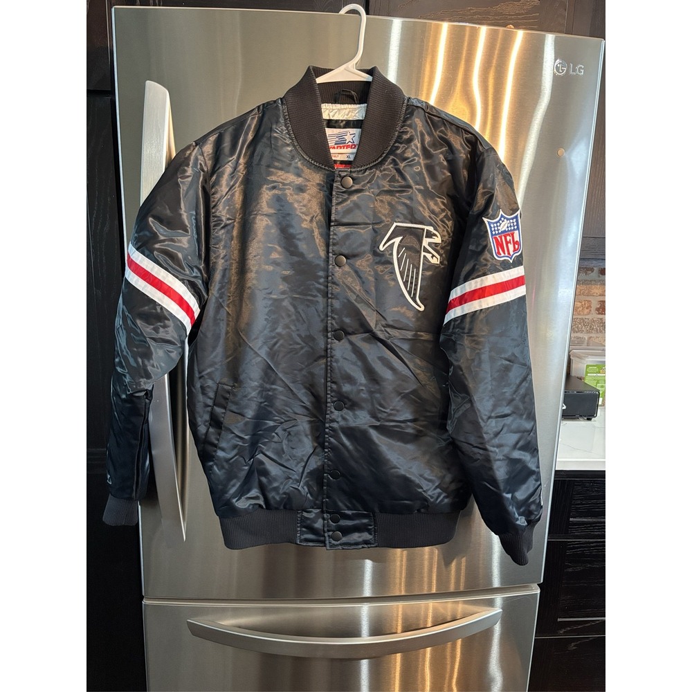 Atlanta Falcons Starter Jacket Men XL Black Satin Full Snap NFL Varsity